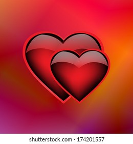 Two ardent hearts on iridescent background, eps10