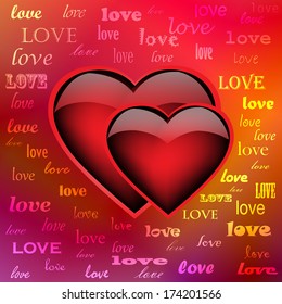 Two ardent hearts on iridescent background, eps10