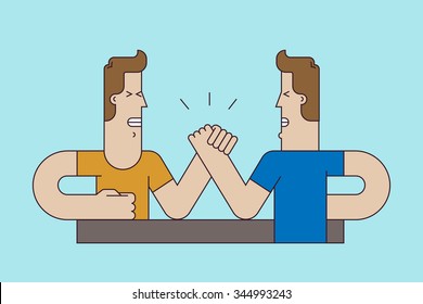 A two arm wrestling fighter. Concept of the competition or the opposition. Sport illustration set. Vector illustration flat style.