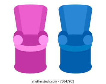 Two armchairs made in retro style on a white background