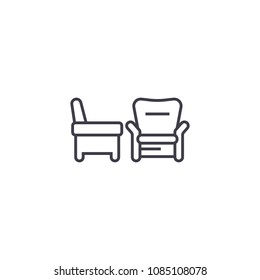 two armchairs vector line icon, sign, illustration on background, editable strokes
