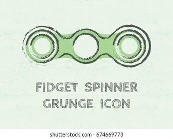 Two arms colored grunge fidget hand spinner monochrome icon. Toy for stress relief and improvement of attention span. Design element for banner, poster, t-shirt, sticker, flyer. Vector illustration.