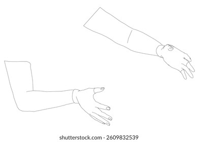 Two arms are drawn in black and white. The arms in glove and holding something. Concept of peace and calmness