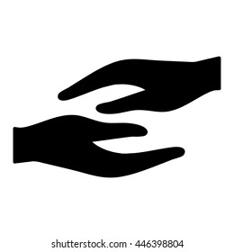 two arms hands charity help support icon simple black on white background