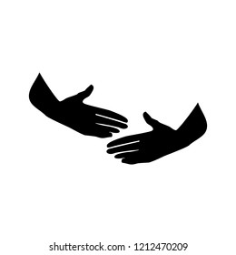 Two arms outstretched to each other. Vector isolated monochrome picture.