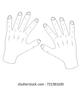 Two arms. Right and left hand. Hand icon. Vector illustration human hand.  Hand drawn hands with fingers.