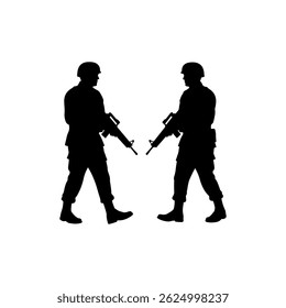 Two army soldier silhouette icon vector flat design.