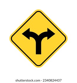 Two arrow double direction sign option way. Fork path two pathway multi traffic traffic icon