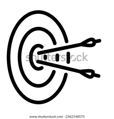 Two arrow hit target line icon, marketing strategy concept, dart with arrows sign on white background, Two arrows sticking out from center of target icon in outline style. Vector graphics