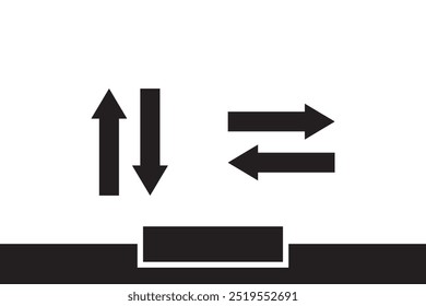 Two arrow icons in black, one with double horizontal arrows pointing left and right, and the other with vertical arrows pointing up and down, indicating direction or exchange.