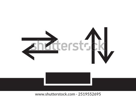 Two arrow icons in black, one with double horizontal arrows pointing left and right, and the other with vertical arrows pointing up and down, indicating direction or exchange.