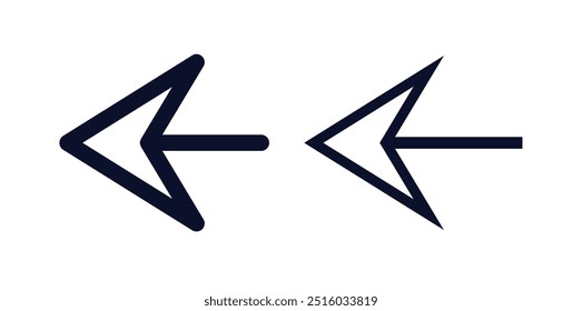 Two arrow icons editable vector graphic. Different arrowhead and line stroke. Icons object collection suitable for showing direction, path, and web print symbol pointer cursor