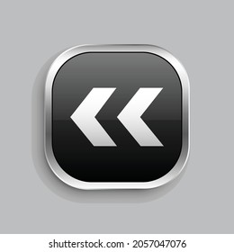 diseño de icono de dos flechas a la izquierda. Estilo botón brillante rectángulo redondeado aislado en fondo gris. Ilustración del vector
