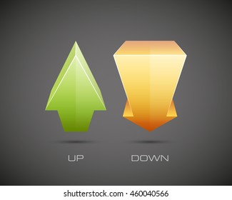 Two arrow in the perspective distortion. 2 direction up and down banner shape. Trend form