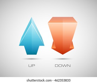 Two arrow in the perspective distortion. 2 direction up and down banner shape. Trend form
