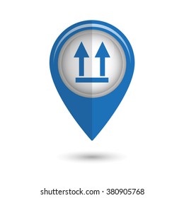 two arrow up sign - vector icon;  blue map pointer