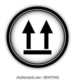 two arrow up sign - vector icon; round  button with shadow
