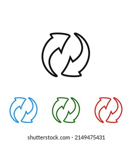 two arrow spin icon, recycle round, circle refresh or restart, thin line symbol on white background - vector illustration 