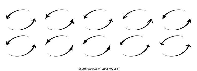 Icono de giro de dos flechas, recicla redondo, refresca el círculo o Reiniciar. Flecha doble. Conjunto de iconos de flecha doble. eps 10.