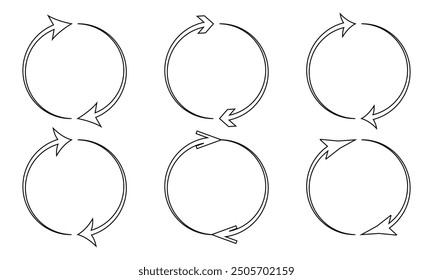 Icono de giro de dos flechas, recicla redondo, refresca el círculo o Reiniciar. Flecha doble. Conjunto de iconos de flecha doble. eps 10.