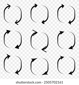 Two arrow spin icon, recycle round, circle refresh or restart. Dual Arrow. Double side arrow icon set. eps 10.