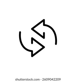 two arrow spin icon, recycle round, circle refresh or restart, replace icon, exchange thin line symbol on blank background 