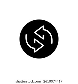 two arrow spin icon, recycle round, circle refresh or restart, thin line symbol on blank background 