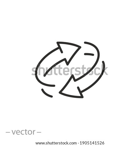 two arrow spin icon, recycle round, circle refresh or restart, thin line symbol on white background - editable stroke vector illustration eps10