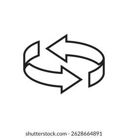 Two arrow spin icon template. Recycle round sign, circle refresh or restart, thin line symbol on white background