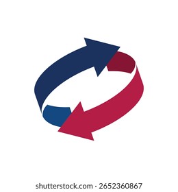 Two arrow spin icon template. Recycle round, circle refresh or restart, thin line symbol on white background
