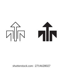Dois símbolos de seta apresentados em contrastantes pesos de linha preto e branco design