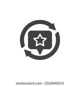 Two arrows around speech bubble with star vector icon. filled flat sign for mobile concept and web design. Feedback Loop glyph icon. Symbol, logo illustration. Vector graphics