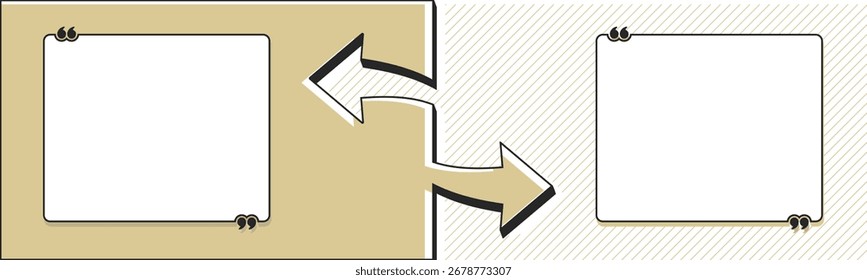 Dos flechas en beige y blanco representan direcciones opuestas, ilustrando una elección. Diseño plano con espacio para comparar. Ilustración vectorial