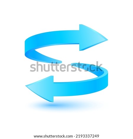 Two arrows blue circulating around refresh icon, Update symbol or download. 3D Vector EPS10. Isolated on White Background.