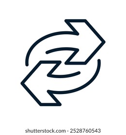 Two arrows in a circle. Concept of refresh, reload. Vector linear icon isolated on white background.