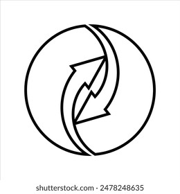 two arrows in a circle. product logo or icon. outline design style. suitable for improvement, branding, reports, identification. vector template design