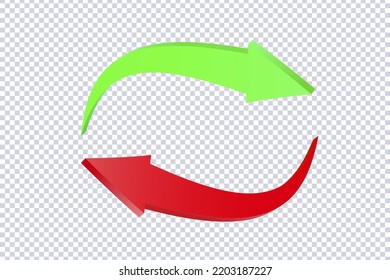 Two arrows circle round red green color. Business infographic presentation diagram for presentation, design data finance, report. Section compare service. Up and down trend. Paper index. 3d vector