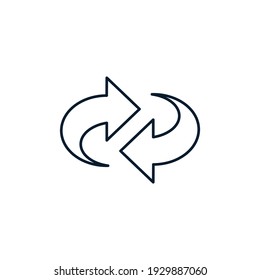 Two arrows. The concept of cyclic rotation, repetition, recirculation, renewal, replacement by movement. Vector icon isolated on white background. 
