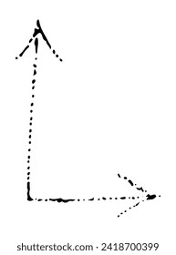 Two arrows connected together, graph, top and bottom, vector sketch in doodle style, black dots on a white background, stock illustration
