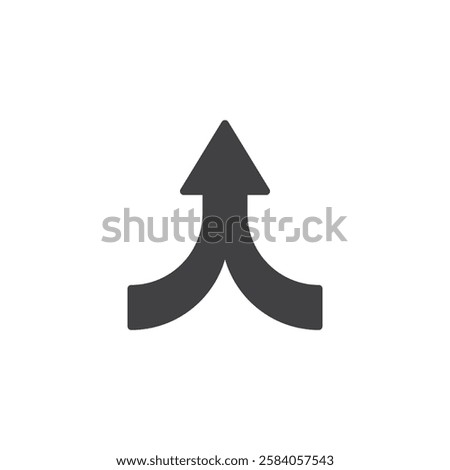 Two arrows converging into one vector icon. filled flat sign for mobile concept and web design. Code Merge glyph icon. Symbol, logo illustration. Vector graphics