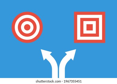 dos flechas y dos objetivos diferentes en forma, piensen de forma diferente o elijan el concepto de vector de forma propia