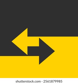 Two arrows are directed in different directions. Template comparison black and yellow  line design. In and Out. Glyph icon isolated on yellow background. Vector illustration flat style. 