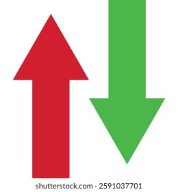 Two arrows are directed in different directions. Template comparison green and red line design. In and Out. Glyph icon isolated on white background. Vector illustration flat style. 
