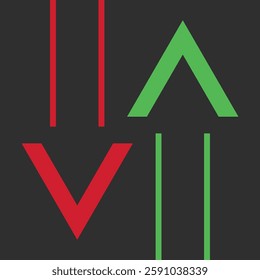 Two arrows are directed in different directions. Template comparison green and red line design. In and Out. Glyph icon isolated on black background. Vector illustration flat style. 