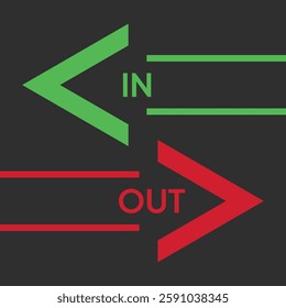 Two arrows are directed in different directions. Template comparison green and red line design. In and Out. Glyph icon isolated on black background. Vector illustration flat style. 