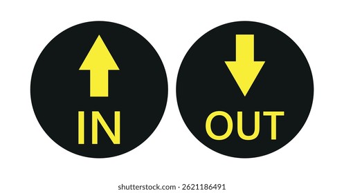 Two arrows are directed in different directions. Template comparison black and yellow line design. In and Out. Glyph icon isolated on yellow background. Vector illustration flat style.