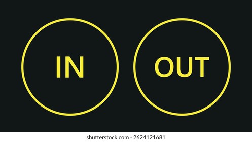 Two arrows are directed in different directions. Template comparison black and yellow line design. In and Out. Glyph icon isolated on yellow background. Vector illustration flat style.