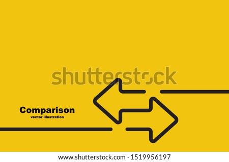 Two arrows are directed in different directions. Template comparison black line design. Confrontation logo. Glyph icon isolated on yellow background. Vector illustration flat style.  商業照片 © 