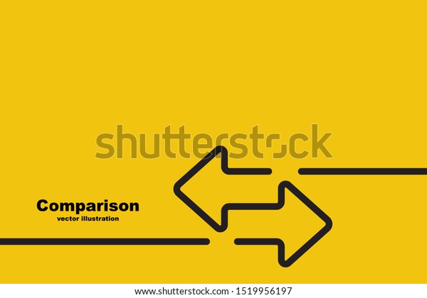 Two\
arrows are directed in different directions. Template comparison\
black line design. Confrontation logo. Glyph icon isolated on\
yellow background. Vector illustration flat style.\
