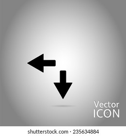 Two arrows. Direction sign to the left and back. Flat Design Style. Made in vector